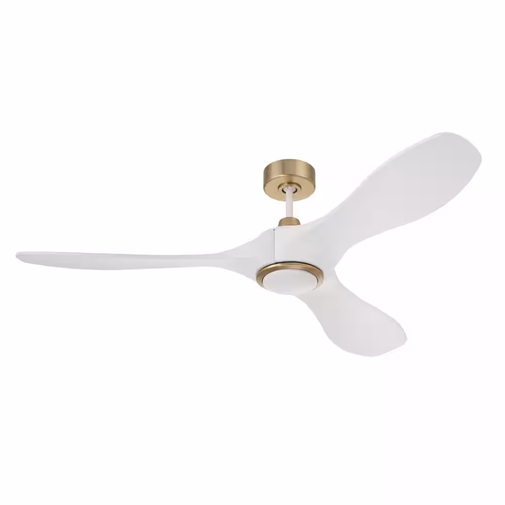 CRAFTMADE Envy 60 in. Indoor/Outdoor White and Satin Brass Ceiling Fan with Smart Wi-Fi Enabled Remote and Integrated LED Light