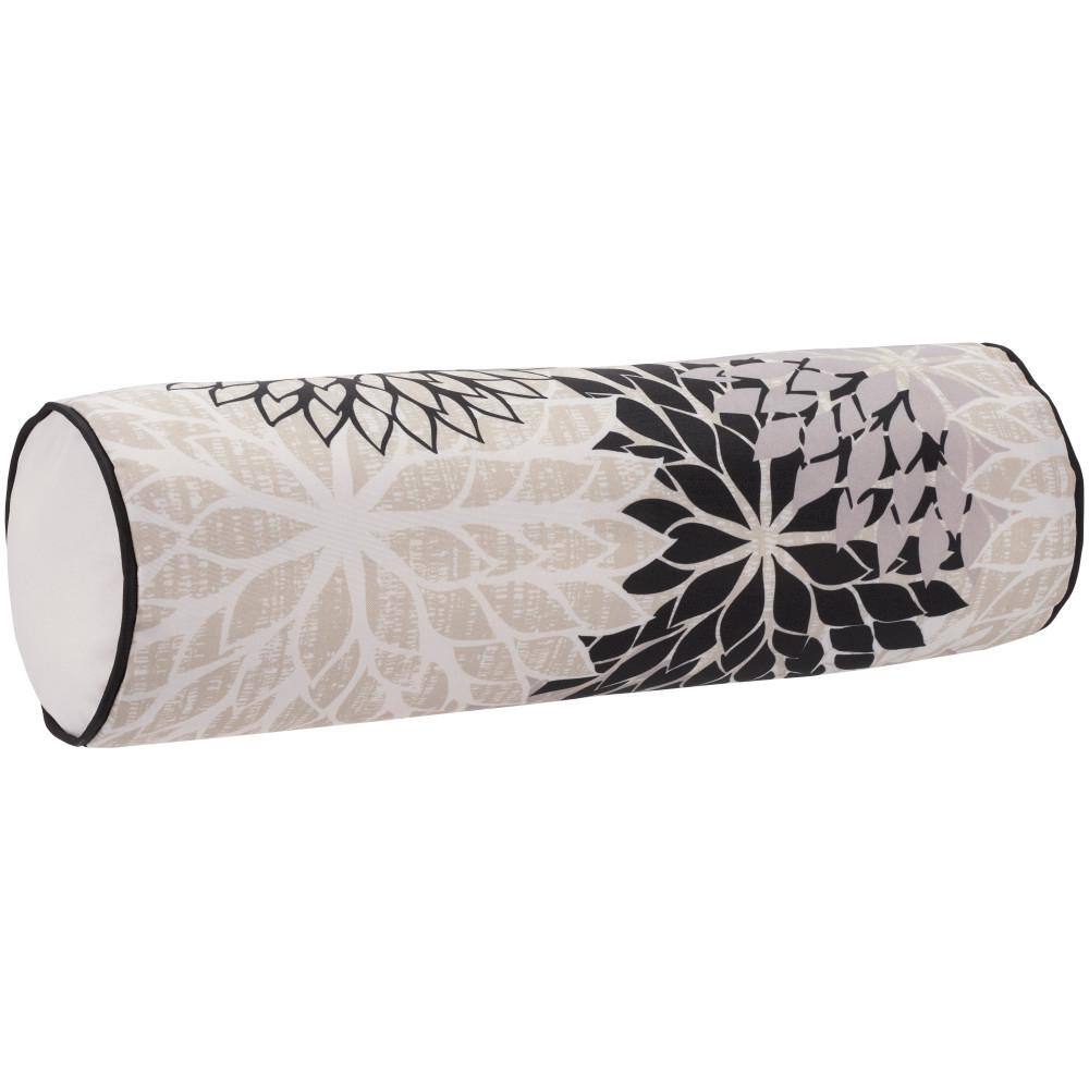 Mina Victory Aloha Black and White Floral Stain Resistant 20 in. x 6 in. Indoor/Outdoor Bolster Throw Pillow