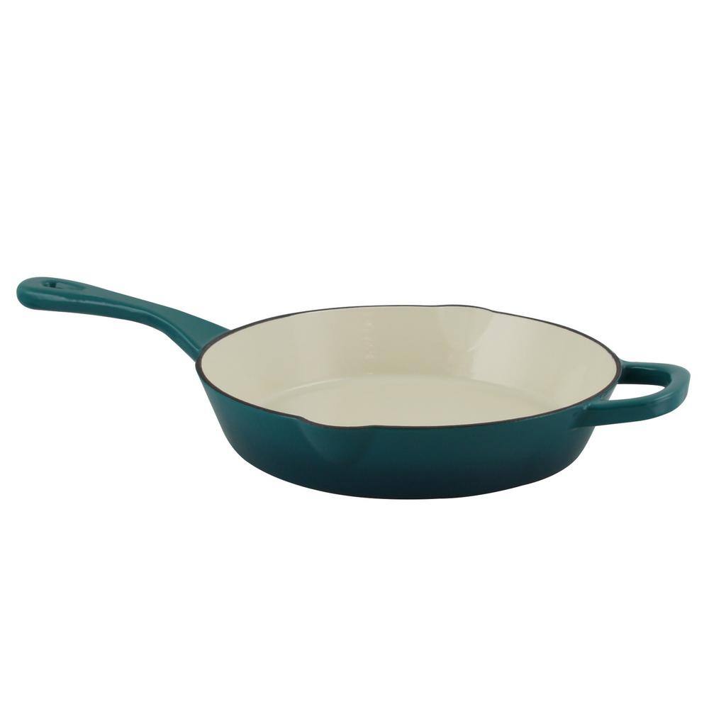 Crock-Pot Artisan 10 in. Cast Iron Nonstick Skillet in Teal Ombre with Helper Handle