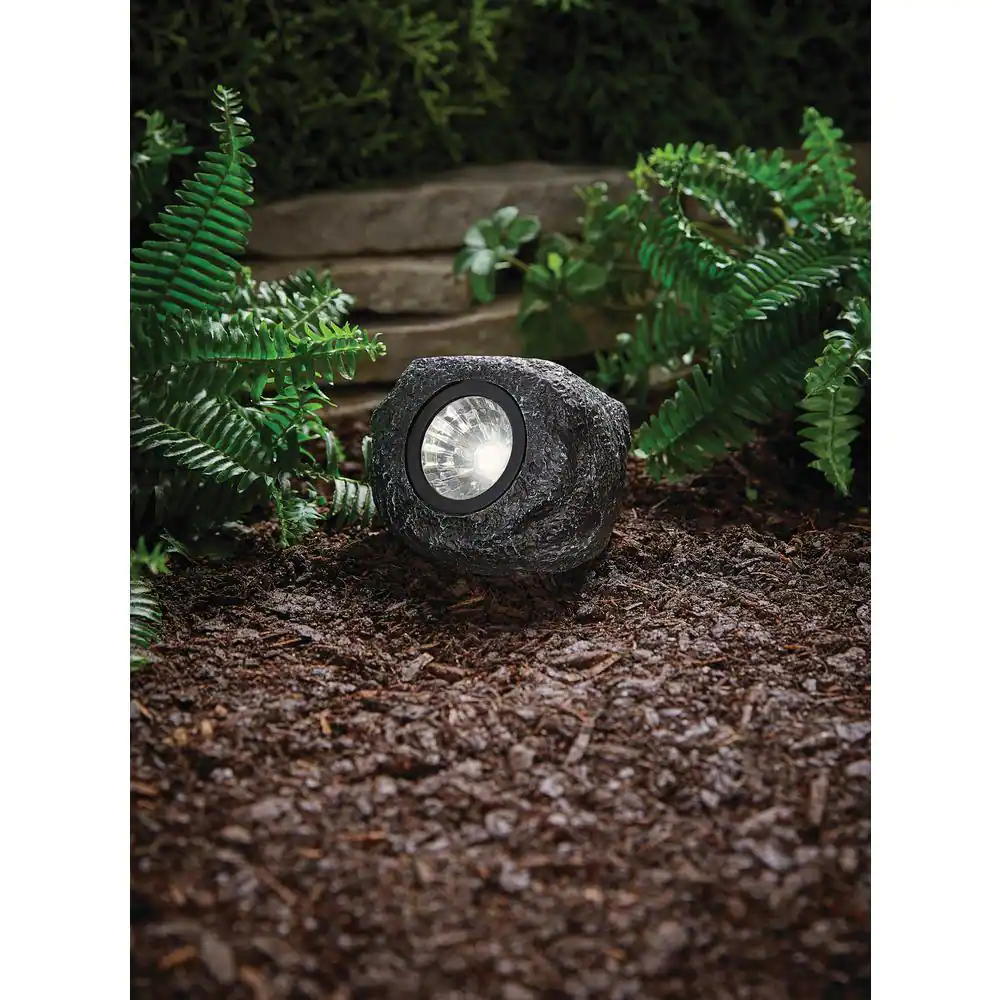 Hampton Bay 15 Lumens Gray Integrated LED Outdoor Solar Mini Rock Spotlight with Adjustable Lamp Head