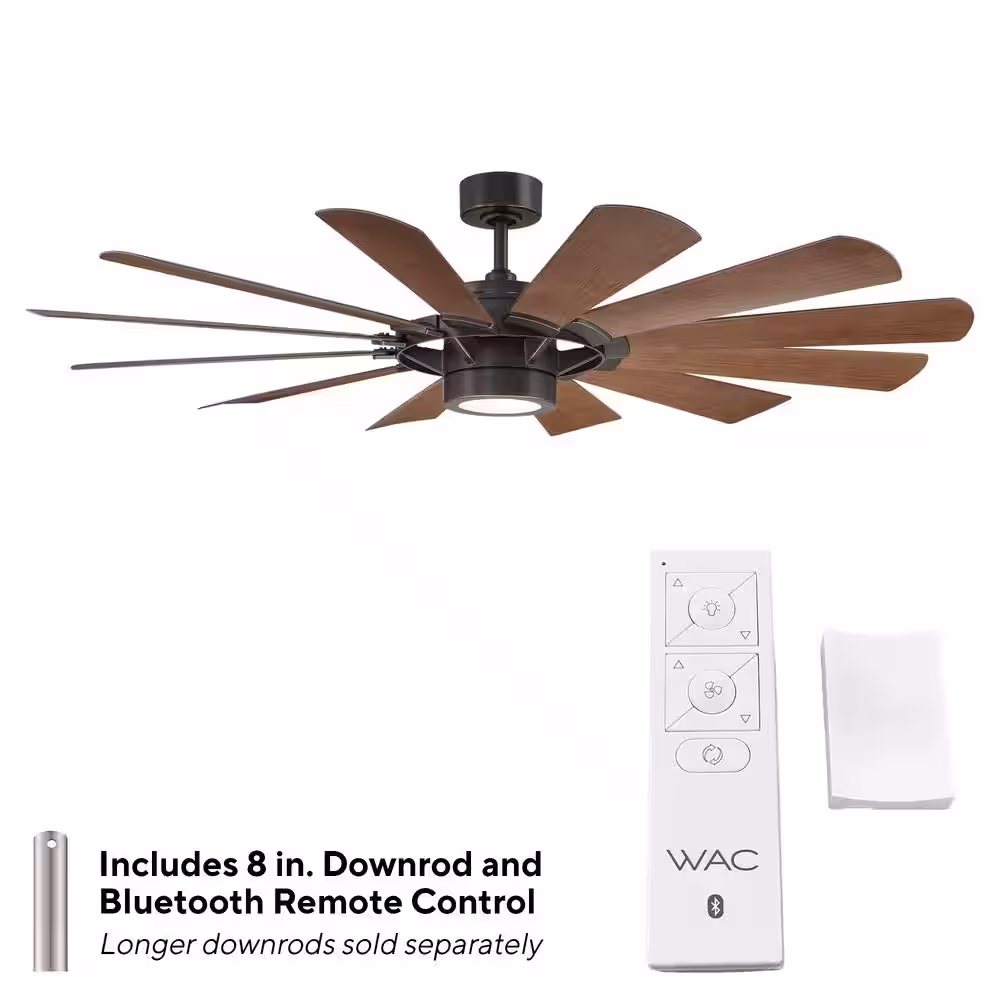 WAC Lighting Windmill 65 in. Integrated LED Indoor/Outdoor 12-Blade Smart Ceiling Fan Oil-Rubbed Bronze/Dark Walnut 3000K and Remote