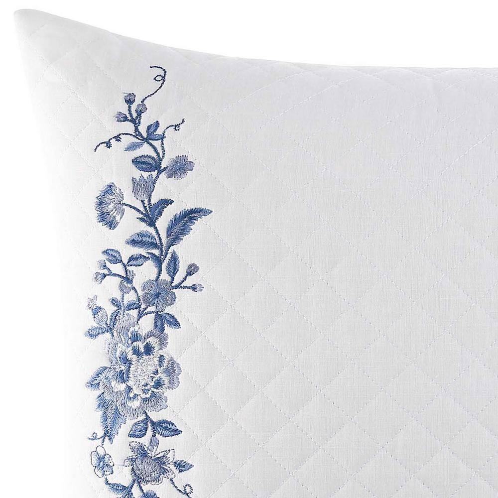 Laura Ashley Charlotte China Blue Floral Cotton Blend 16 in. x 20 in. Throw Pillow