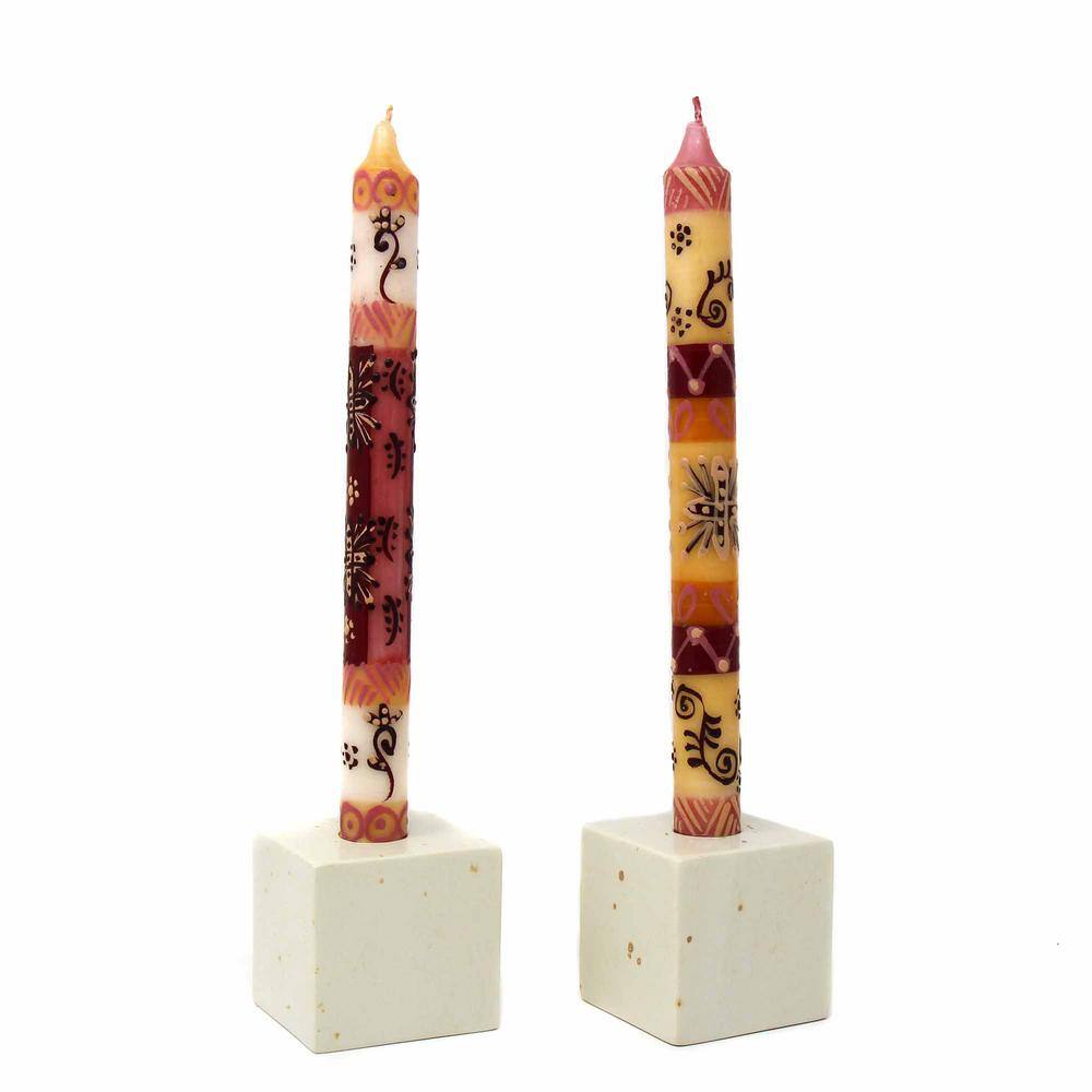 Global Crafts Unscented Red Halisi Design Hand-Painted Dinner Candles (Set of 2)