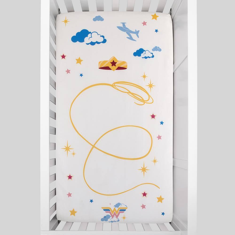 None Wonder Woman White Polyester Crib Sheet