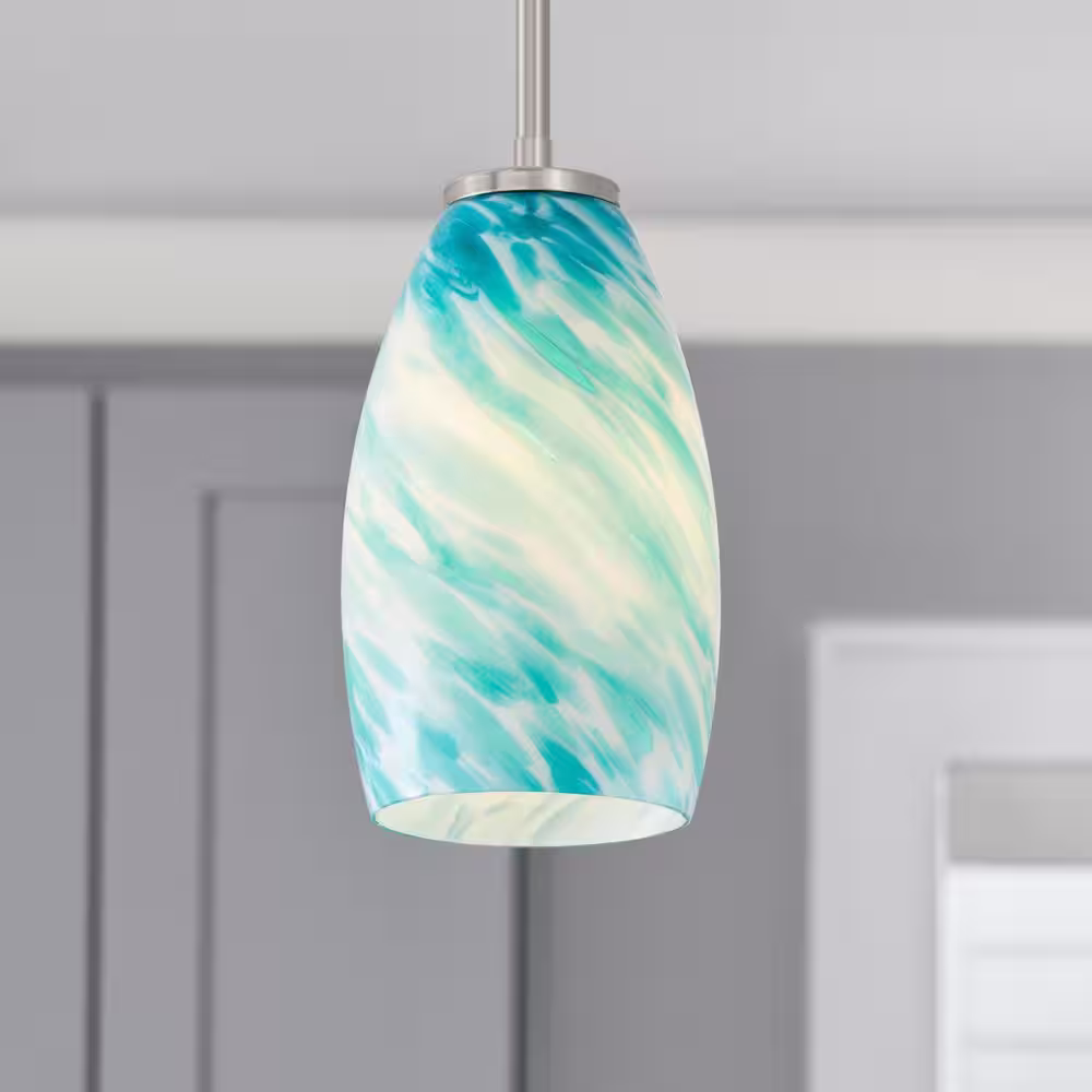 None 2-1/4 in. Fitter Blue Swirl Glass Oblong Pendant Lamp Shade