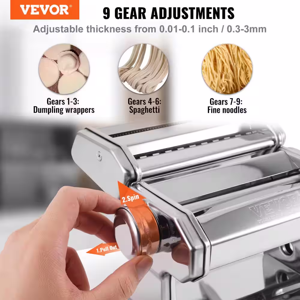 VEVOR Pasta Maker Machine 9 Adjustable Thickness Settings Noodles Maker Manual Hand Press Pasta Making Kitchen Tool Kit