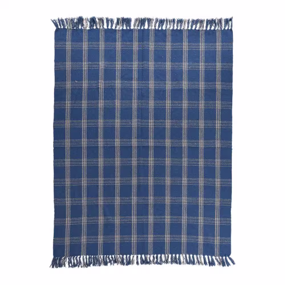 Storied Home Blue Cotton Throw Blanket
