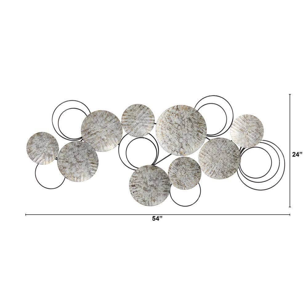 Nearly Natural 4.5 ft. x 2 ft. Galvanized Embossed Silver Metal Discs Wall Art Decor