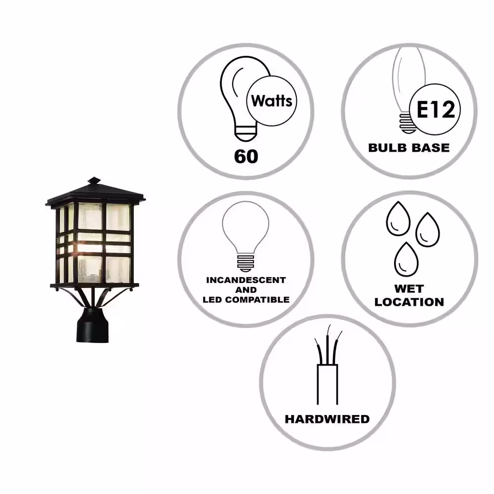 Bel Air Lighting Huntington 2-Light Black Outdoor Lamp Post Light Fixture with Seeded Glass