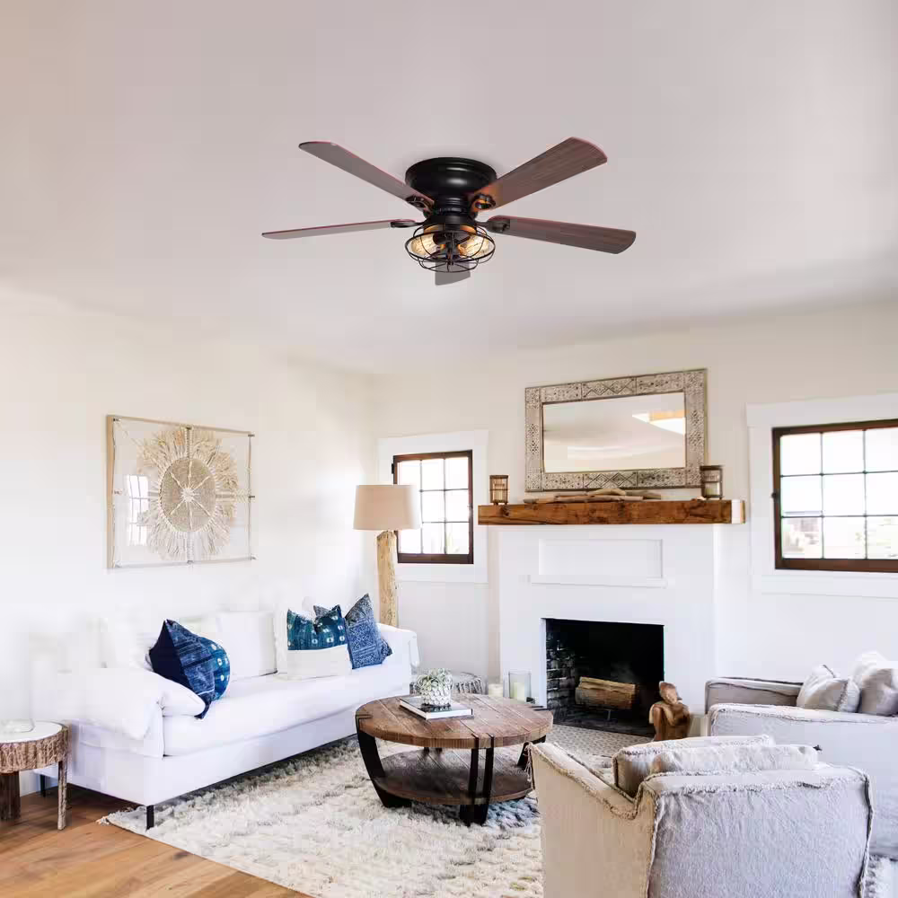 matrix decor 48 in. Indoor Black Flush Mounted Ceiling Fan with Light and Remote Control