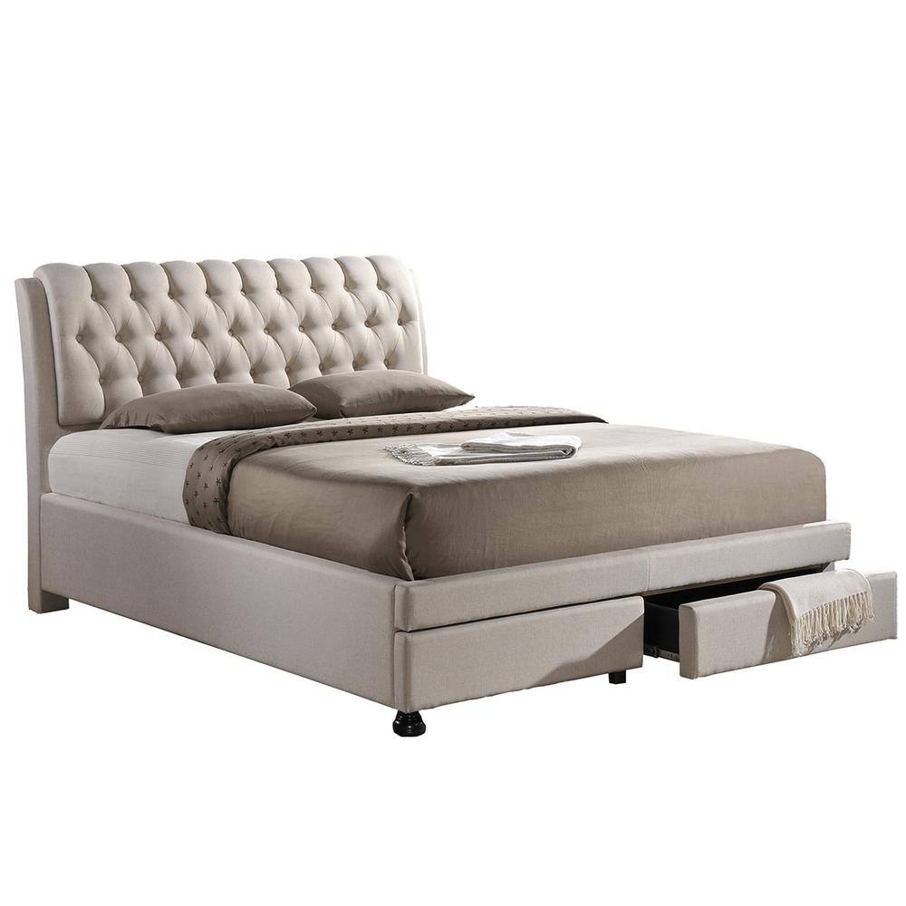 Baxton Studio Ainge Transitional Beige Fabric Upholstered King Size Bed