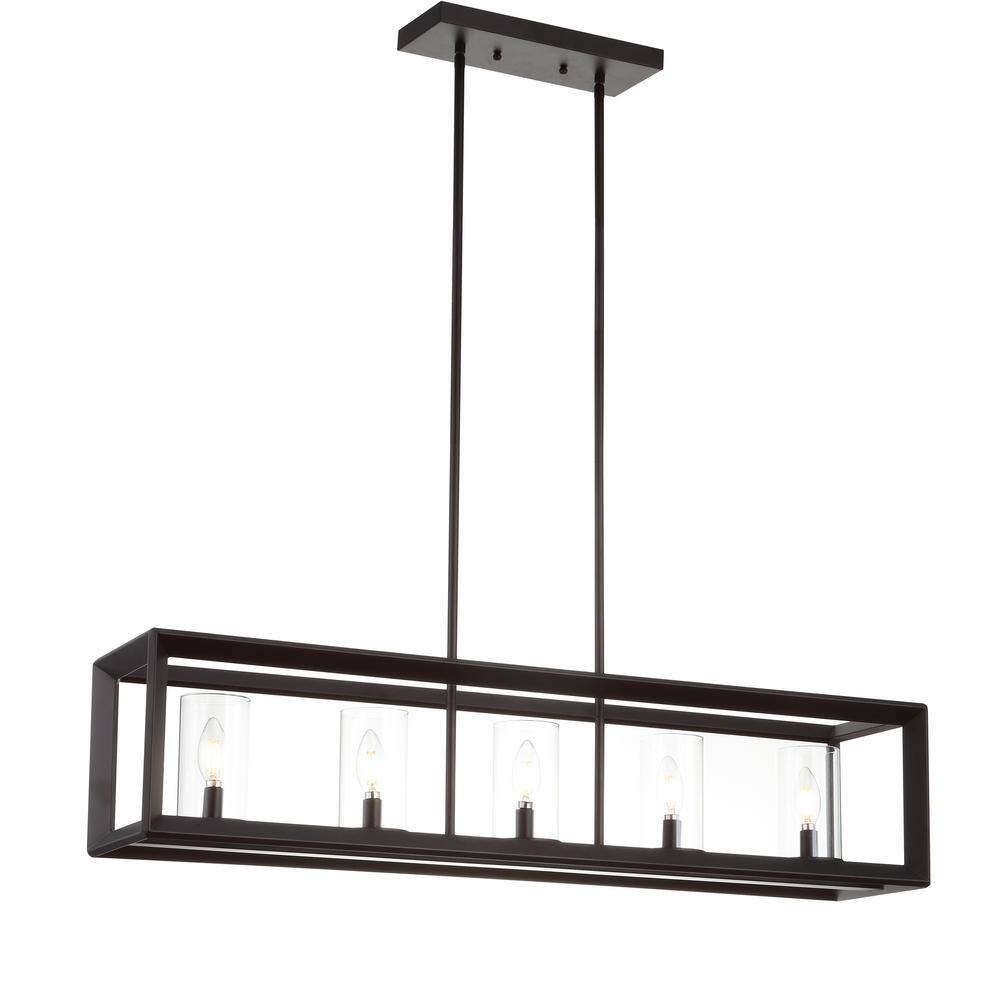 JONATHAN Y Anna 38.5 in. 5-Light Oil Rubbed Bronze Metal/Glass LED Pendant