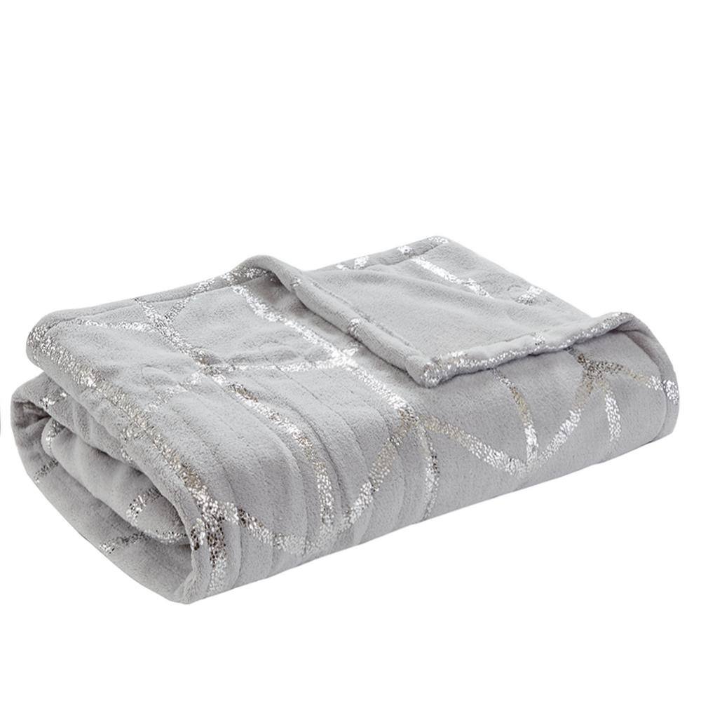 None Khloe Grey 50 in. x 60 in. Heated Metallic Print Throw