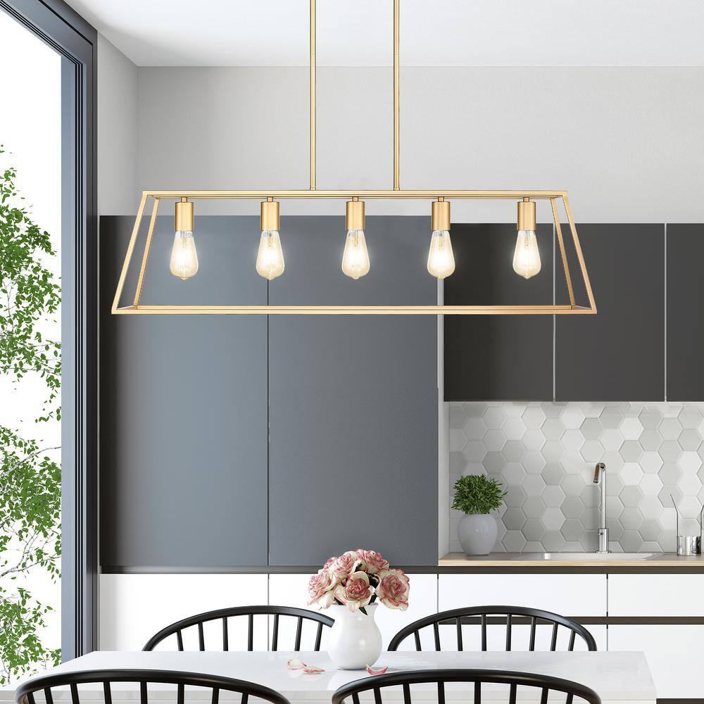 OVE Decors Adele 5-Light Painted Brushed Gold Rectangular Pendant Light
