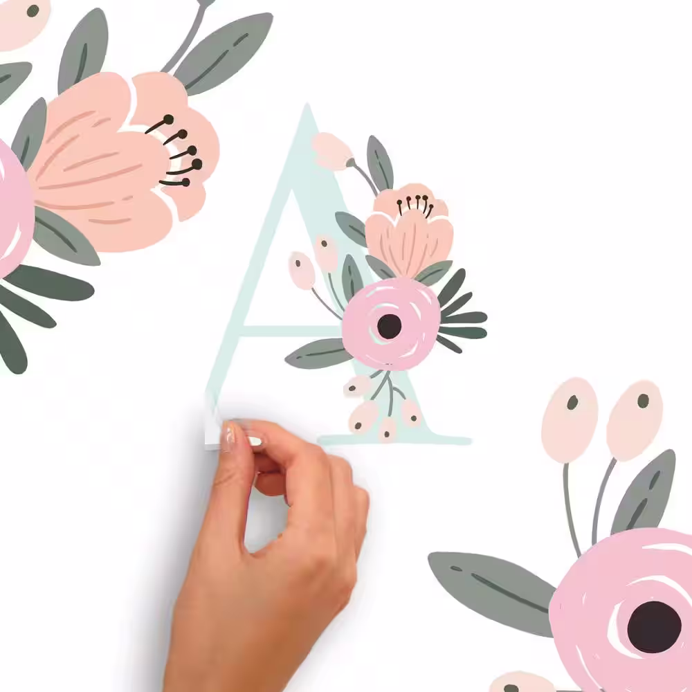 RoomMates Pink Floral Monogram Peel and Stick Giant Wall Decals
