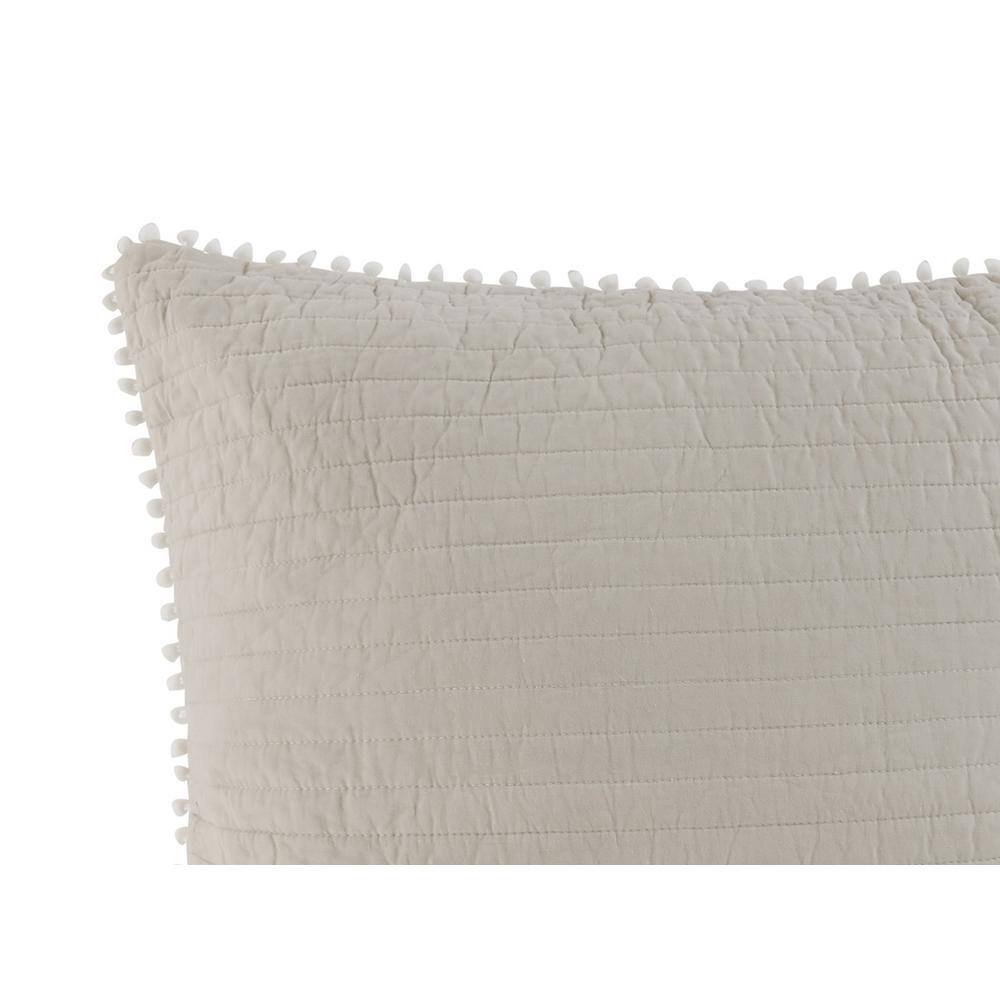 None Pom Pom Taupe Solid Cotton 26 in. x 26 in. Euro Sham