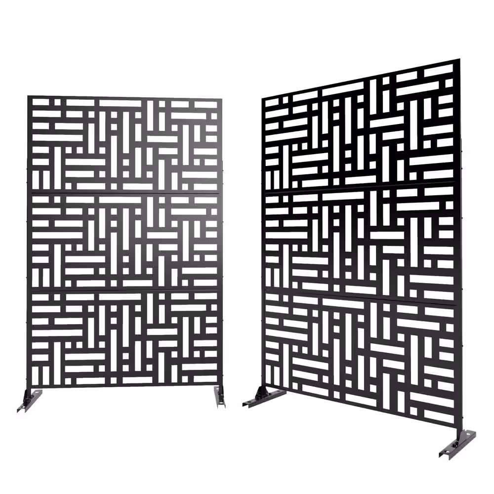 None 76 in. x 47.2 in. Laser Cut Metal Black Outdoor Privacy Screen Street Pattern