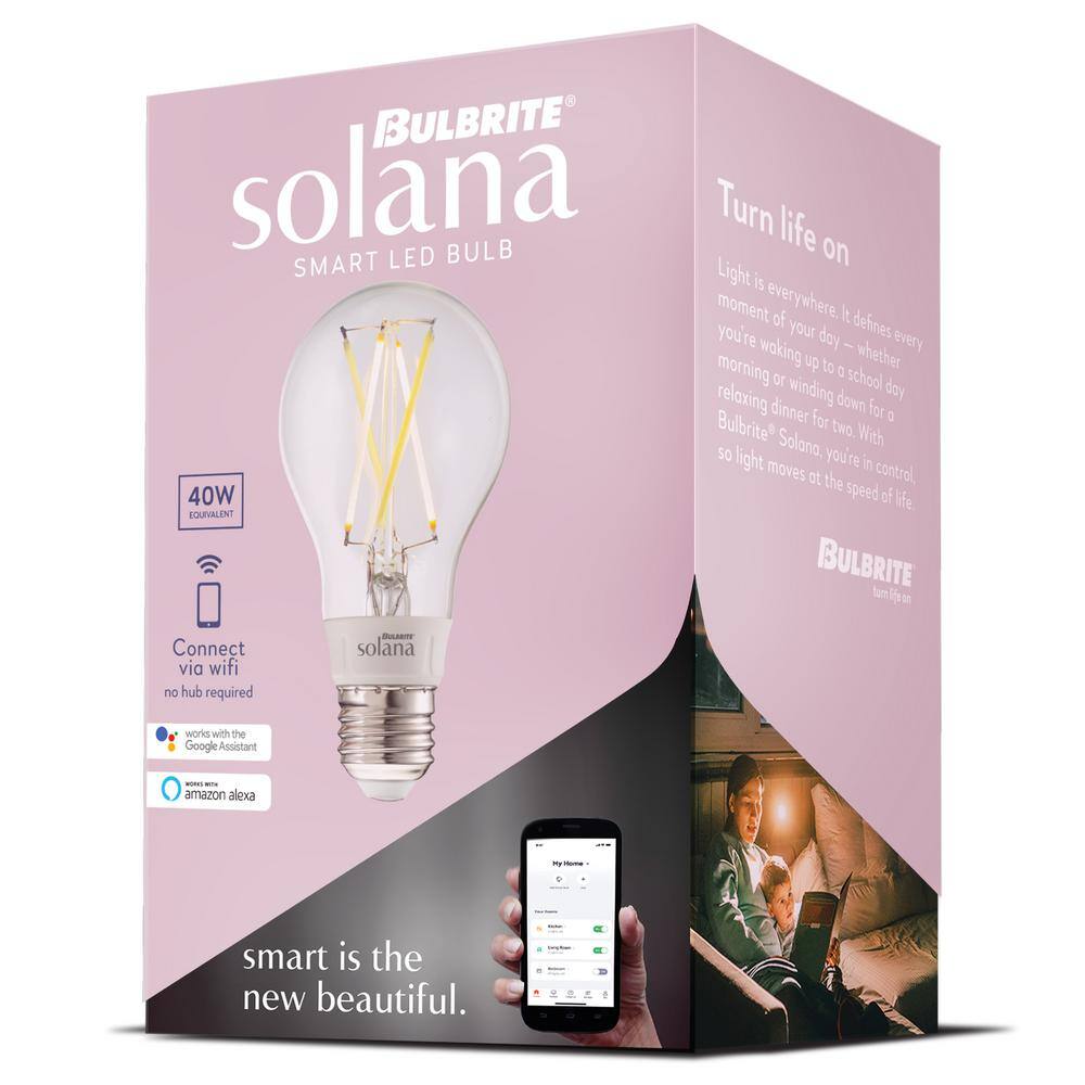 Bulbrite 40 Watt Equivalent A19 with Medium Screw Base E26 in Clear Finish Dimmable 2200-6500K Solana WIFI LED Light Bulb 1-Pack