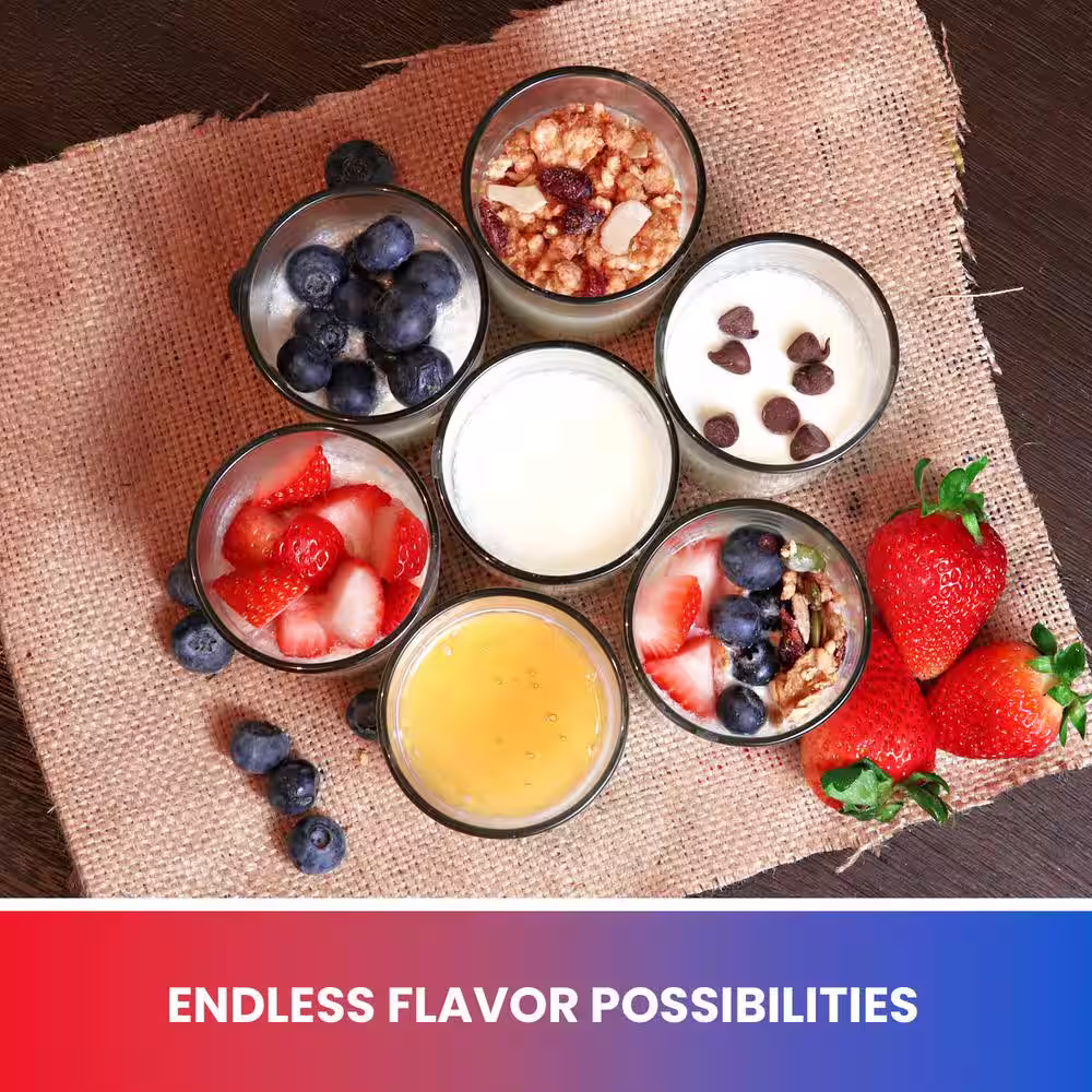 Total Chef Yogurt Maker, 1L (1.1 qt.) with 7 Glass Jars and Lids, One Touch Operation, White