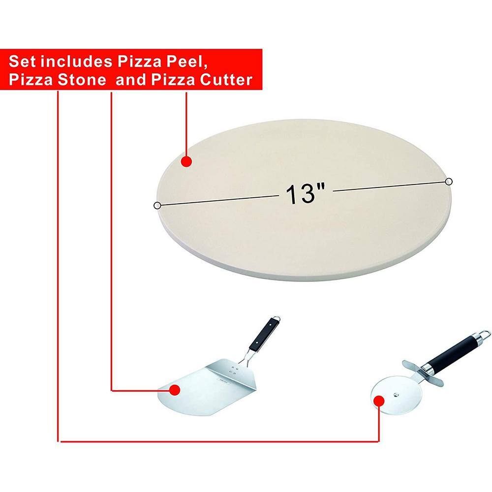 Concord 13 in. Pizza Stone Set with 13.5 in. Pizza Peel and Cutter