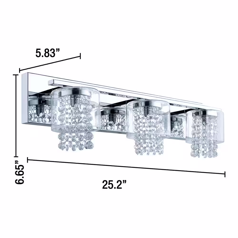 Eglo Kissling 25.2 in. W x 6.65 in. H 3-Light Polished Chrome Bathroom Vanity Light with Glass Crystal Accents