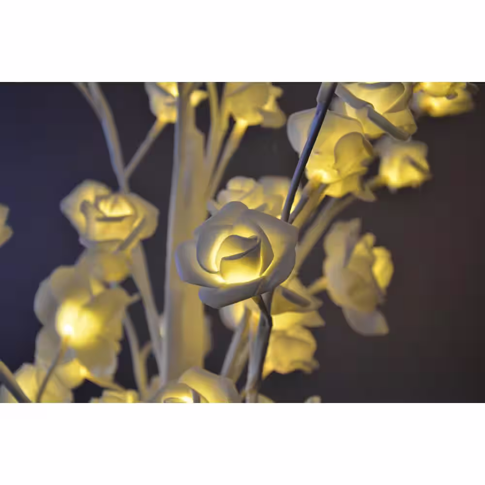 Peterson Artwares 70 in. Pre-Lit White Artificial Rose Lighted Tree with 96-Warm White LED Lights and stand