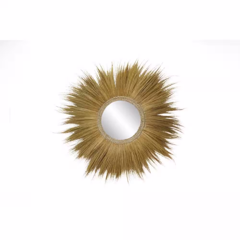 Litton Lane 45 in. x 45 in. Tribal Inspired Starburst Round Framed Brown Wall Mirror