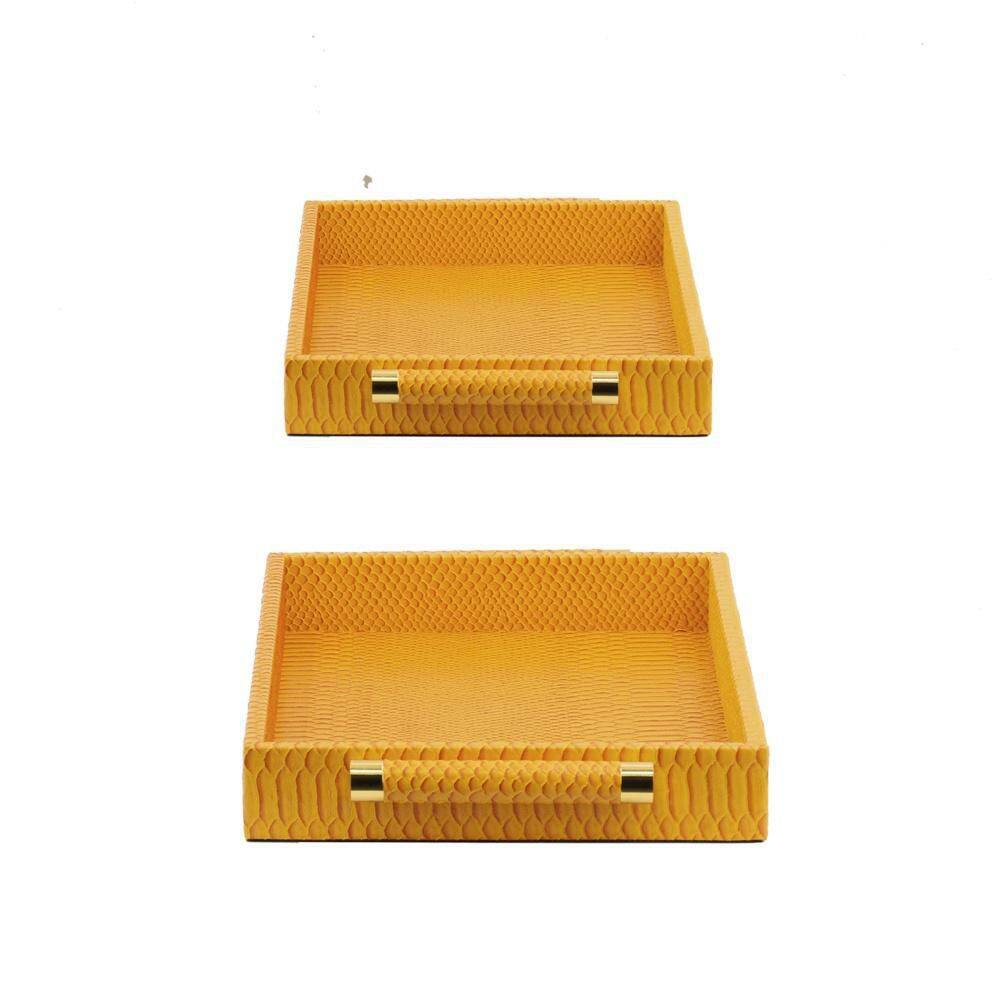 A & B Home Orinoco Faux Leather Decorative Trays Yellow (Set of 2)