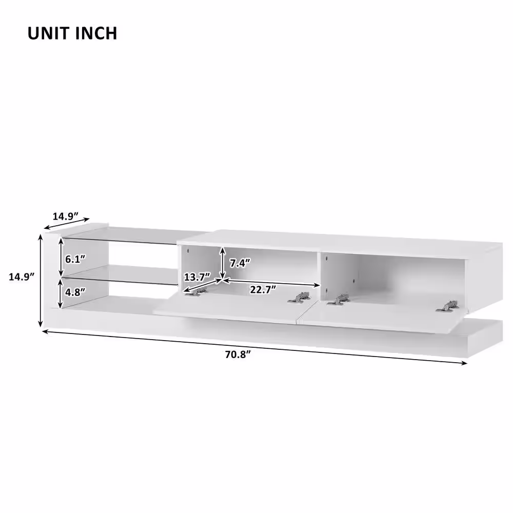 Harper & Bright Designs 70.8 in. W White TV Stand with 2-Media Storage Cabinets Fits TV's up to 75 in. with 16-color RGB LED Lights