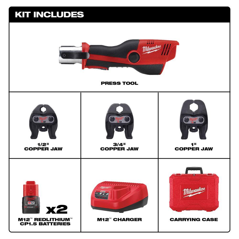Milwaukee M12 12-Volt Lithium-Ion Force Logic Cordless Press Tool Kit with 3/8 in. M12 Drill Driver (2-Tool)