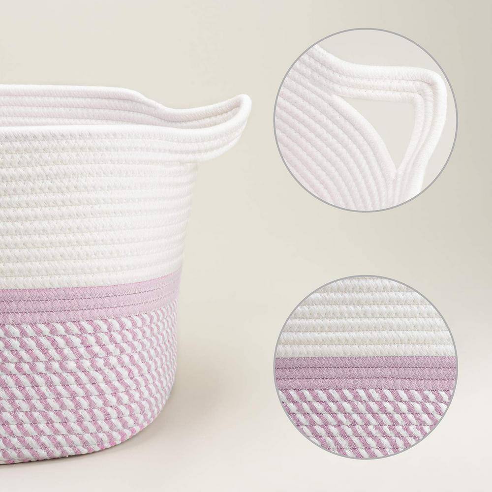 None Square Cotton Rope Woven Basket with Handles for Toys - Cute Decorative Rectangle, 13.5