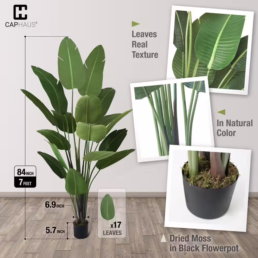 CAPHAUS 7 ft. Artificial Bird of Paradise Plant with 17 Trunks, Realistic Look & Easy Maintenance, Perfect for Home or Office