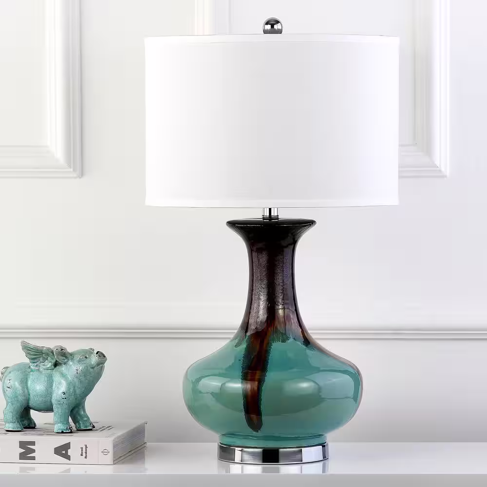 SAFAVIEH Georgia 30 in. Blue Ceramic Table Lamp with White Shade