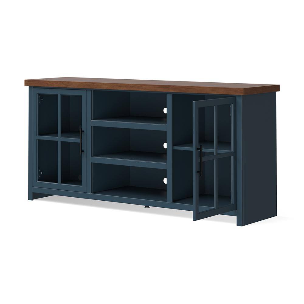 None 66 in. Fully Assembled Blue and Whiskey TV Stand, Fits TV's up to 75 in.