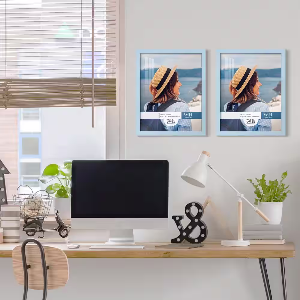 None Grooved 11 in. x 14 in. Blue Picture Frame (Set of 2)