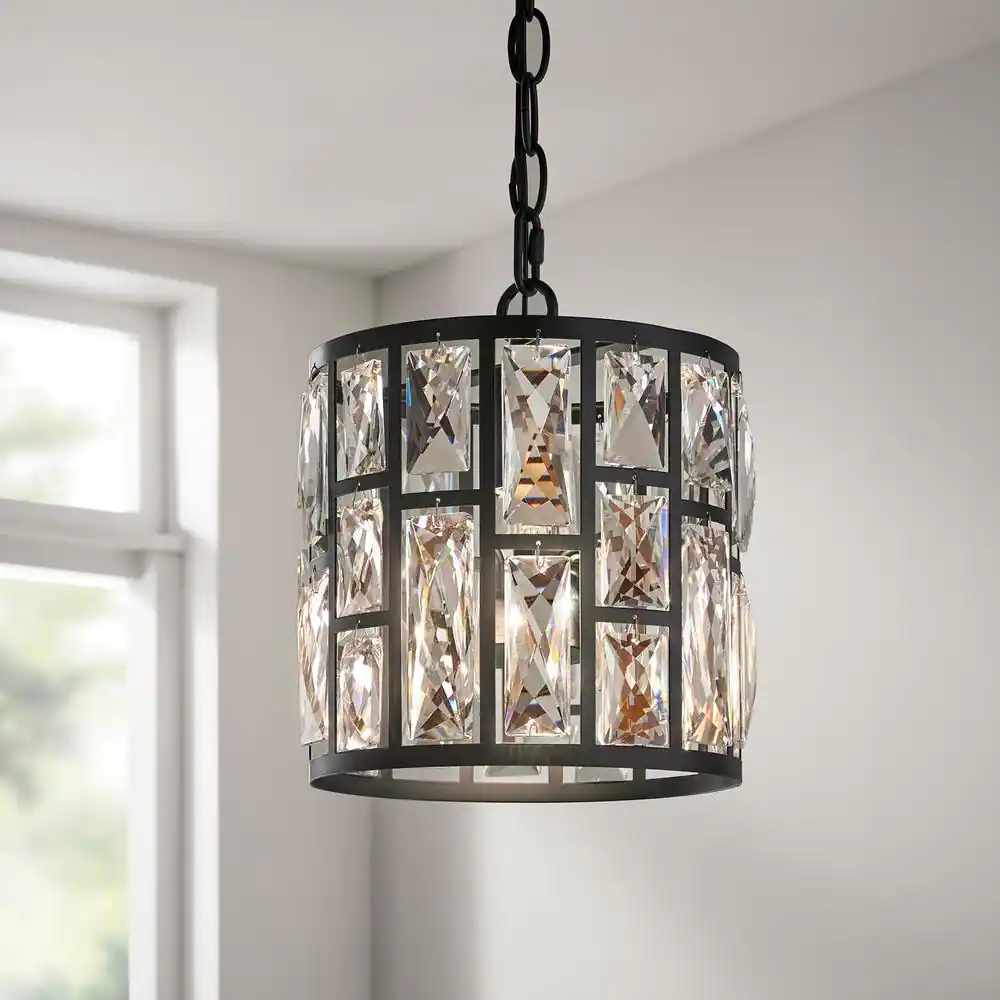 Home Decorators Collection Kristella 1-Light Black Crystal Pendant Light