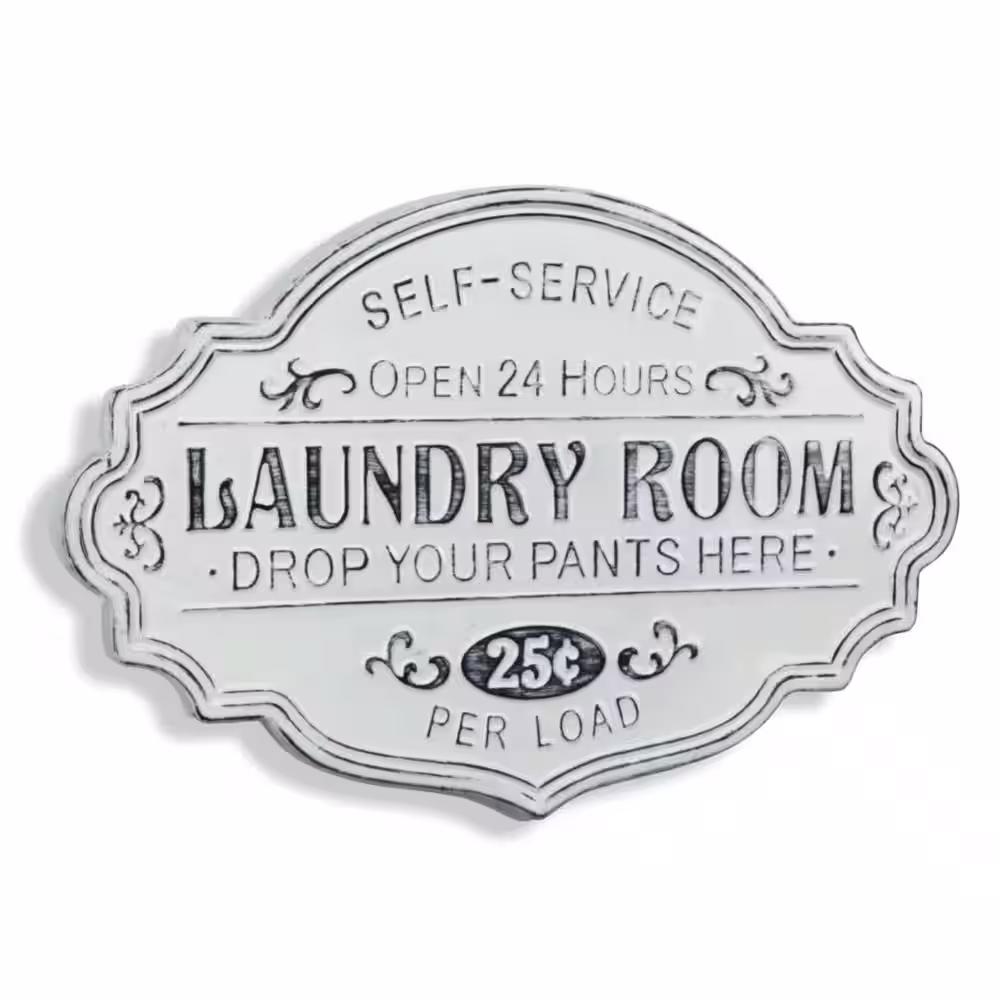HomeRoots 14.75 in. White Laundry Room Metal Sign