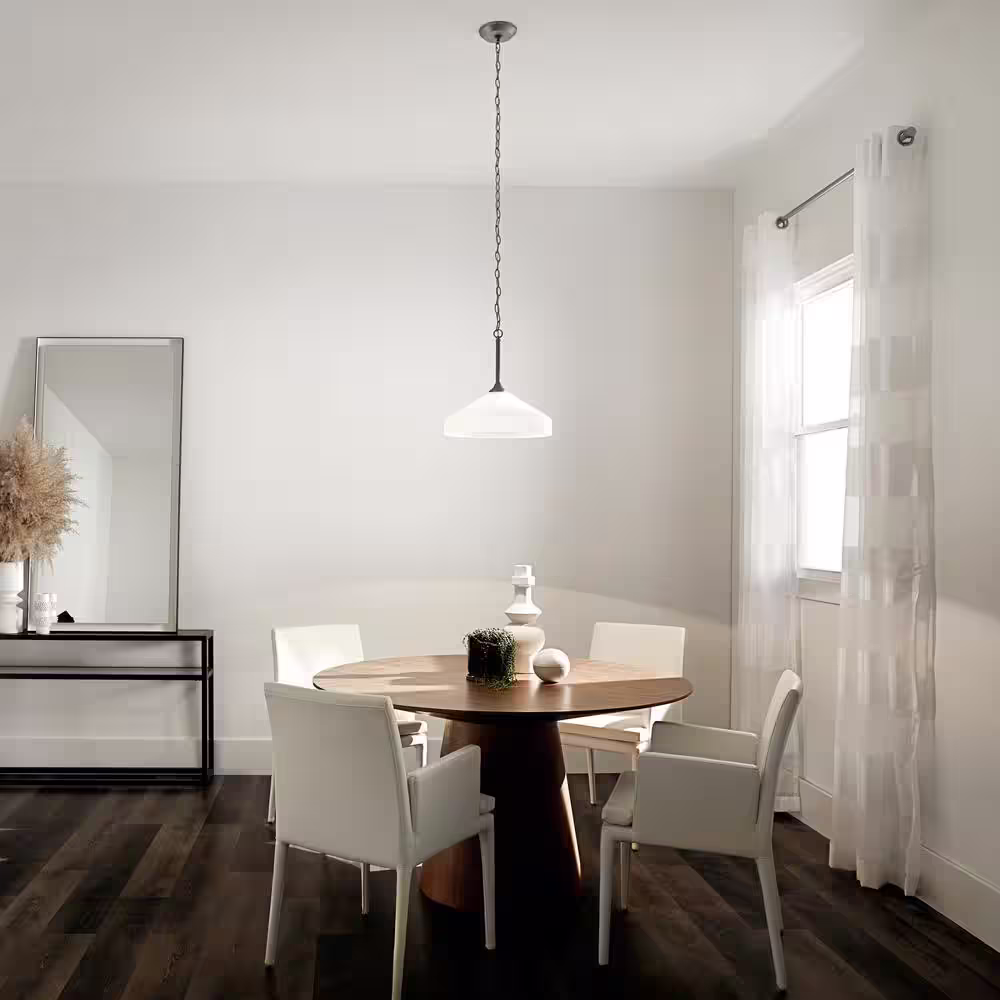 KICHLER Ansonia 1-Light Brushed Nickel Contemporary Shaded Kitchen Pendant Hanging Light with Satin Etched Glass