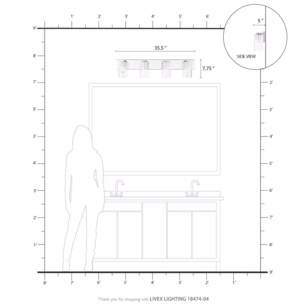 Livex Lighting Zurich 35.5 in. 4-Light Black Vanity Light with Brushed Nickel Accents and Clear Seeded Glass Shades