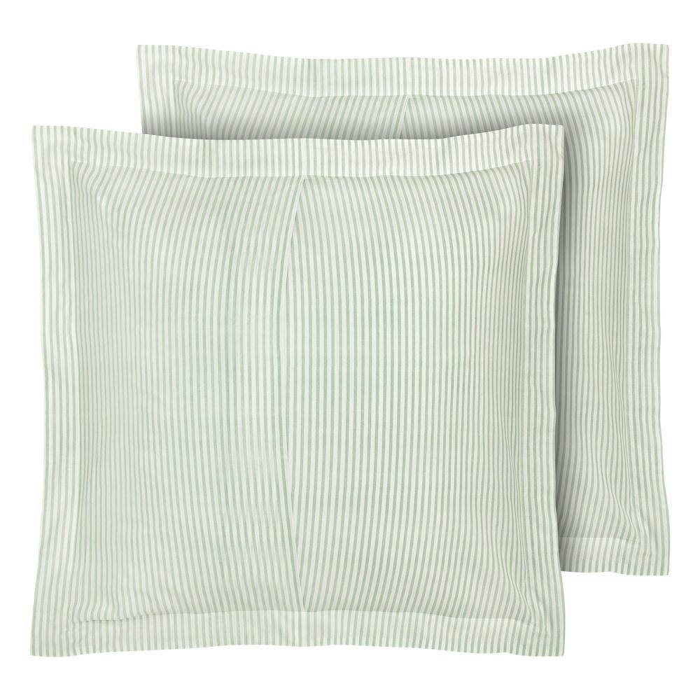 Laura Ashley Ticking Stripe Green Cotton European Sham Set