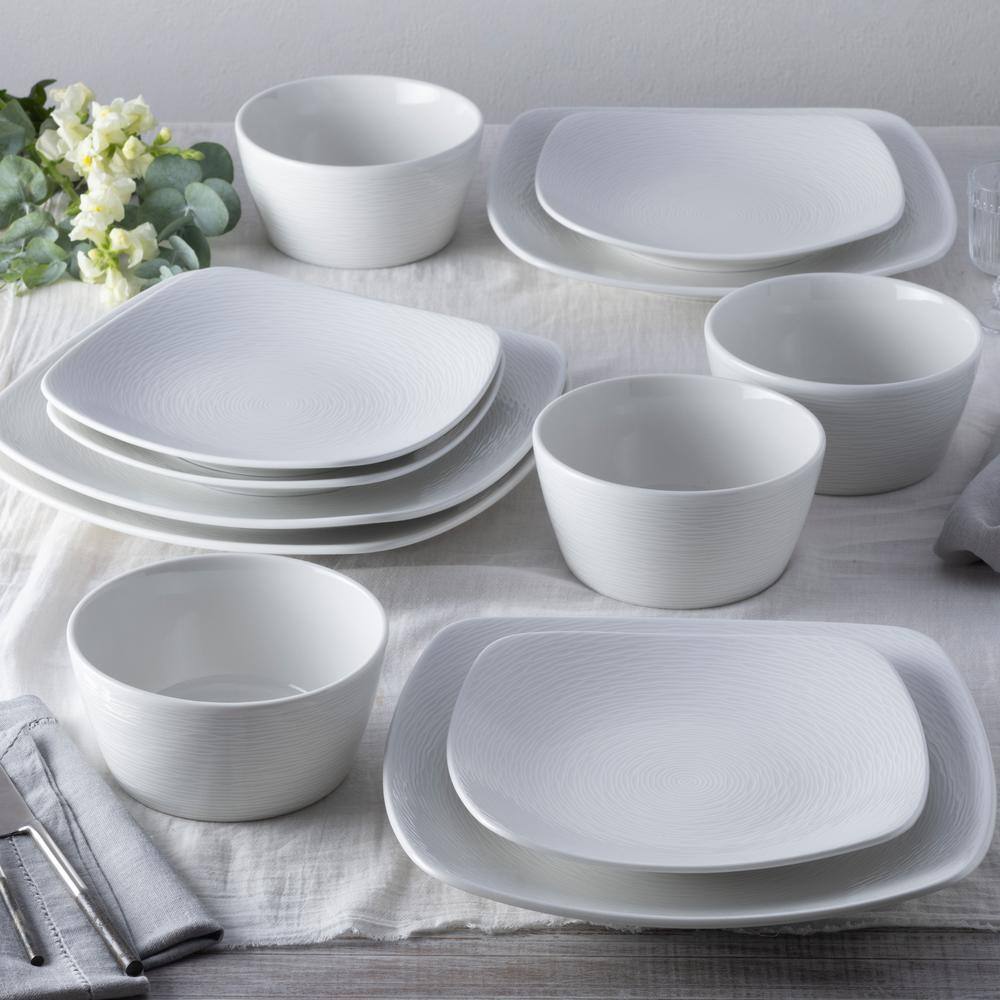 Noritake Colorscapes White-on-White Swirl Porcelain 12-Piece Square Dinnerware Set (Service for 4)