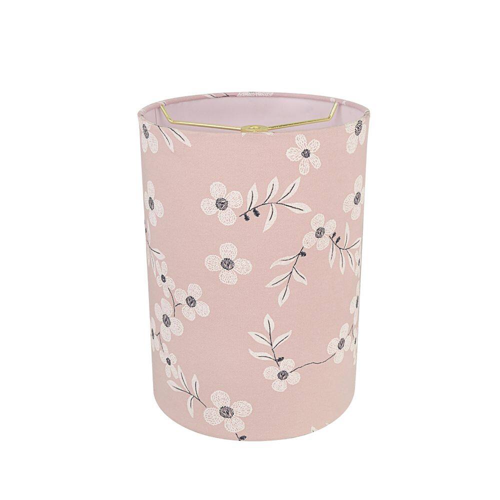 Aspen Creative Corporation 8 in. x 11 in. Pink with Printed Flower Pattern Drum/Cylinder Lamp Shade