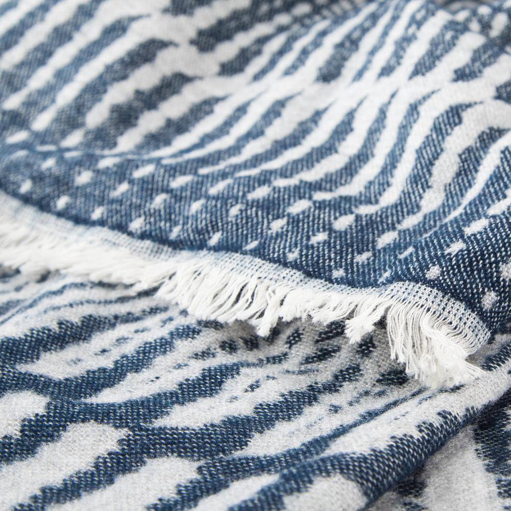 None Iniko Indigo/ White Geometric Throw