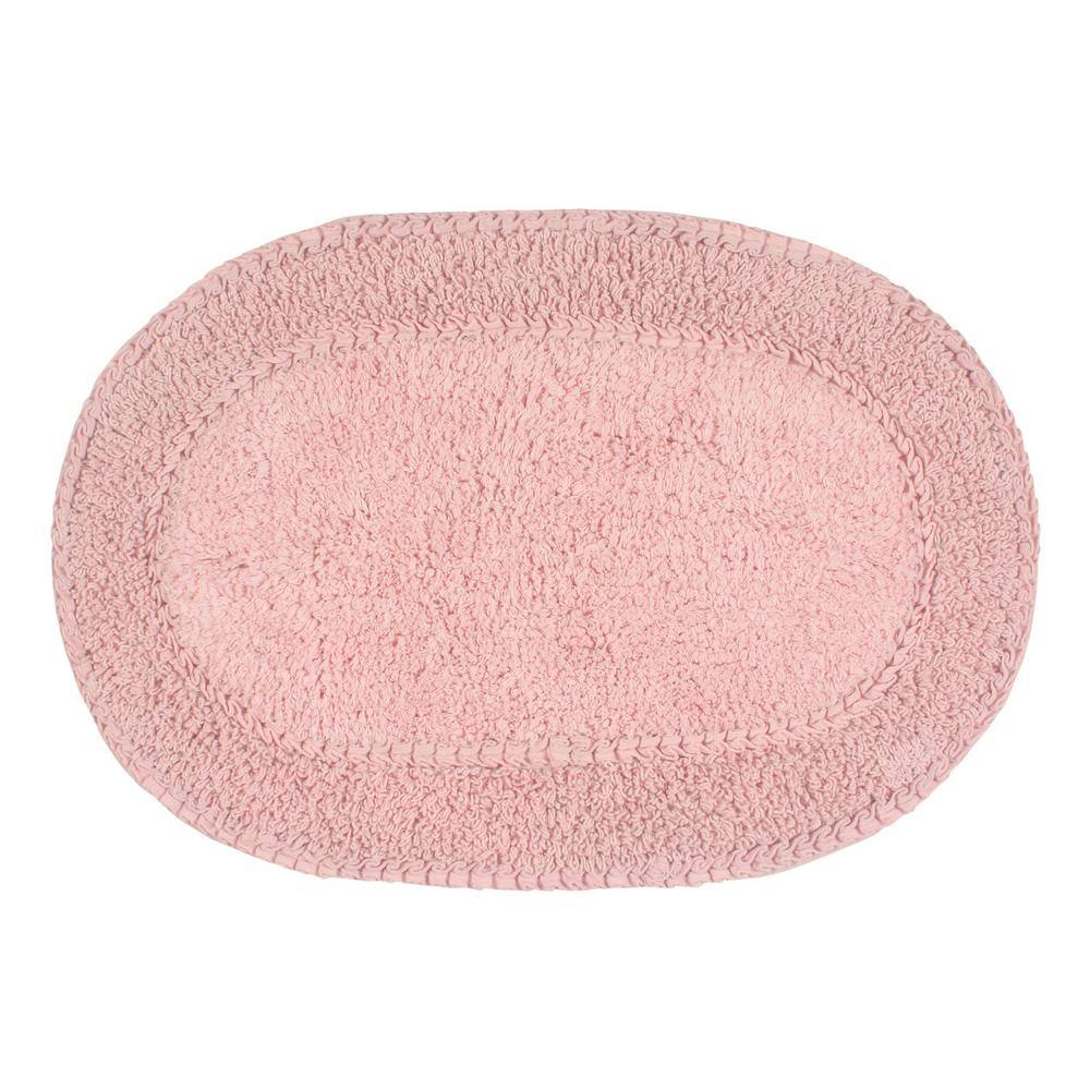 None Double Ruffle Collection 17 in. x 24 in. Pink Cotton Bath Rug