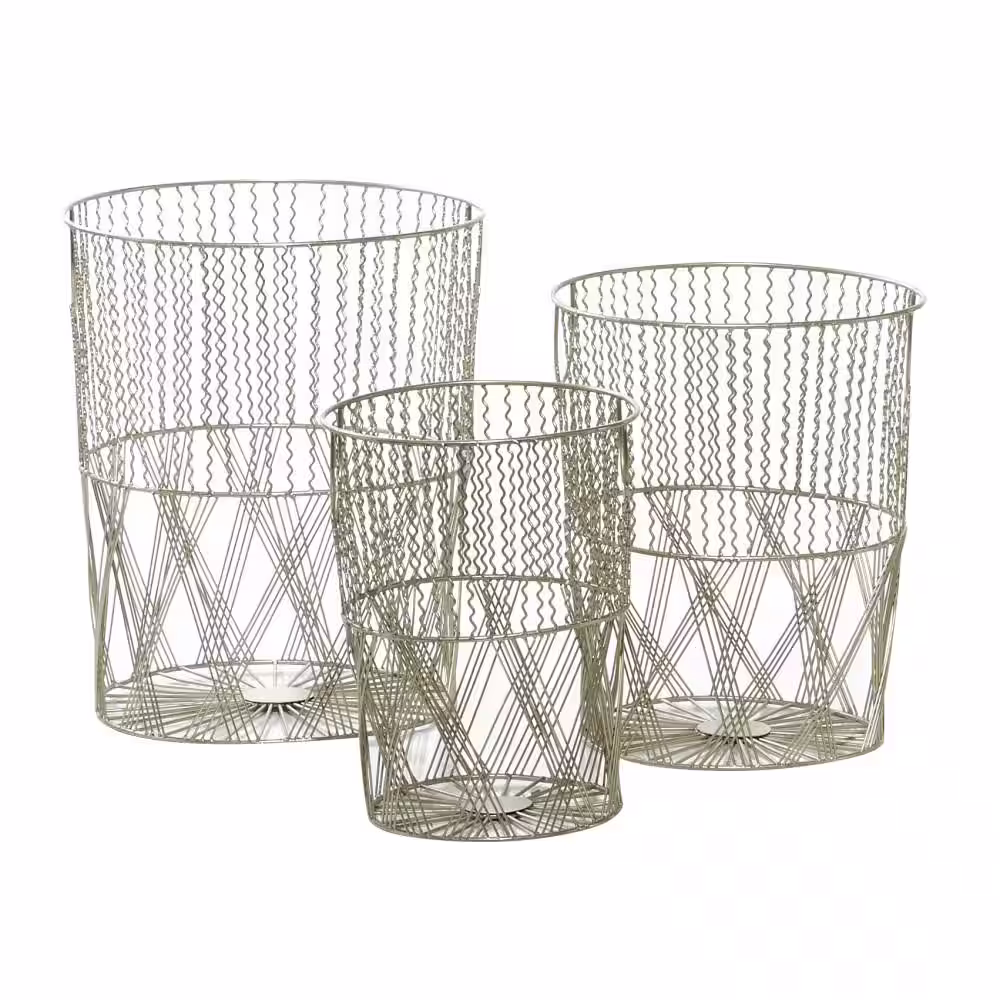 Litton Lane Silver Metal Contemporary Storage Basket 17 in., 15 in., and 13 in. (Set of 3)