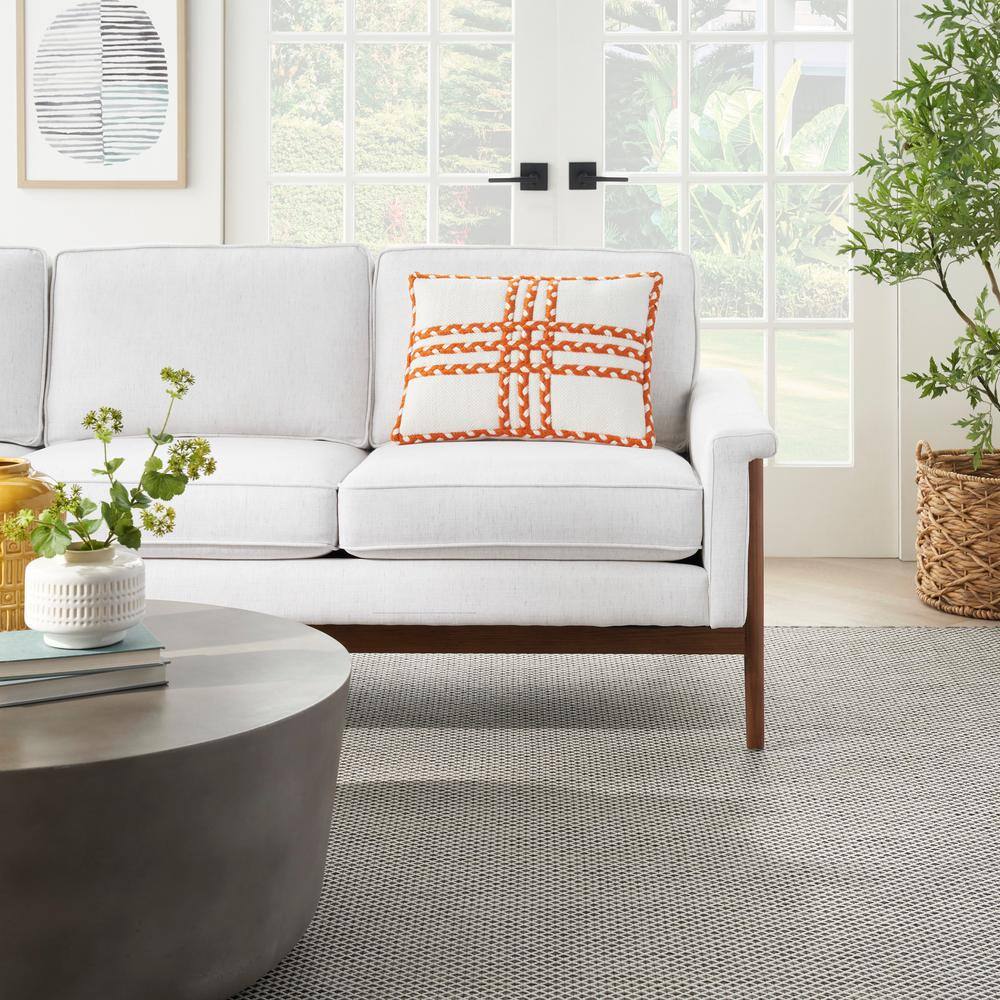 Mina Victory Orange Stripes & Plaids 20 in. x 14 in. Indoor/Outdoor Rectangle Throw Pillow