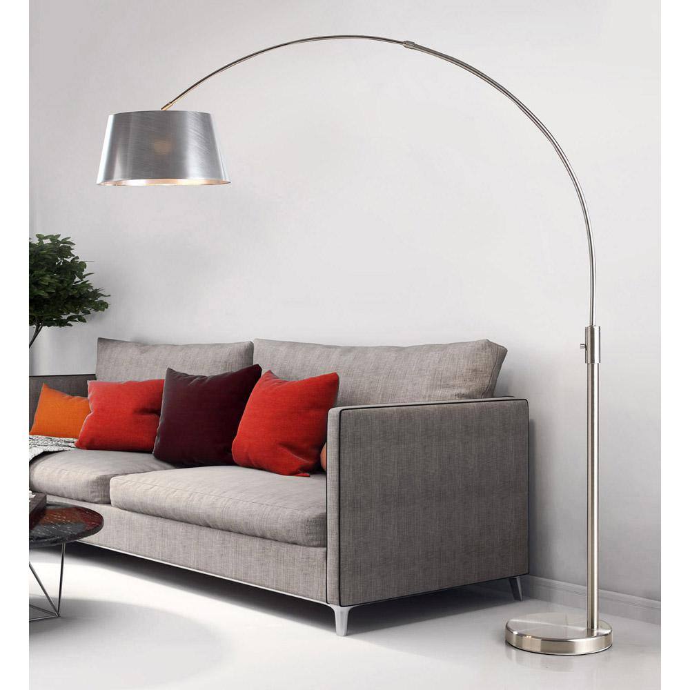 HomeGlam Orbita 81 in. H Brushed Nickel Finish LED Dimmable Retractable Arch Floor Lamp, Bulb Included with Empire Silver Shade