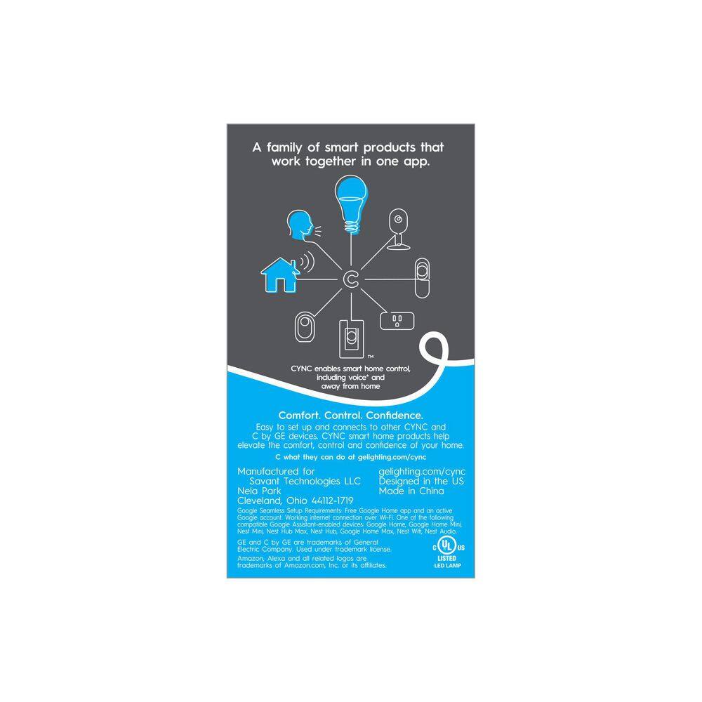 Cync 60-Watt EQ A19 Full Color Dimmable Smart LED Light Bulb