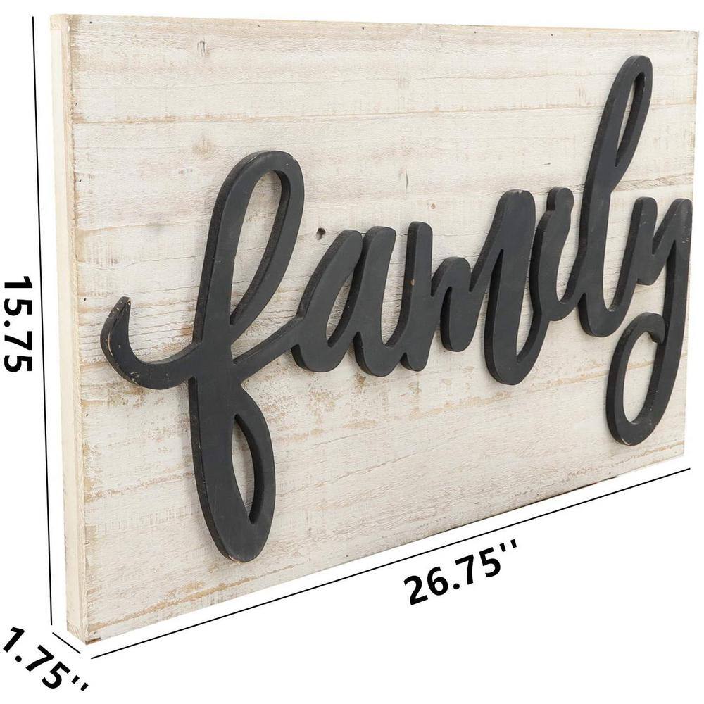None Family 3D Black Lettering and Whitewashed Wood Plaque Wall Decorative Sign