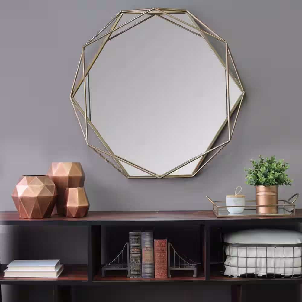 Stratton Home Decor Medium Round Gold Contemporary Mirror (31.5 in. H x 29.53 in. W)